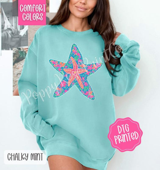 Starfish Comfort Colors Sweatshirt, Cute Women's Beach Sweater, Trendy Summer Crewneck, Gift for Her