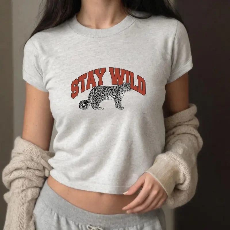 Stay Wild Baby Tee - Easy Tiger Retro Inspired Graphic T-Shirt for Men and Women, 90s Y2K Fashion - Comfort, Casual Cotton Top