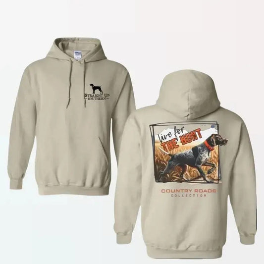 Straight Up Southern Hoodie - Live for the Hunt Design Featuring Hunting Dog and Outdoor Graphics, Perfect for Hunting Enthusiasts and Nature Lovers, Unisex Hoodie for Daily Comfort and Adventure Menswear Sweaters Tops Underwear