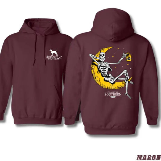 Straight Up Southern Hoodie - Skeleton and Moon Design with Bold Western Graphics, Perfect for Fans of Southern Culture and Unique Style, Unisex Hoodie for Comfort and Personality Menswear Sweaters