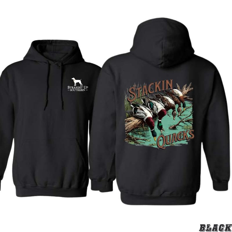 Straight Up Southern Hoodie - Stackin' Quacks Design Shirt - Trendy Hoodie for Men and Women Menswear Sweaters
