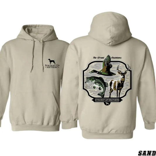 Straight Up Southern Hoodie - The Great Outdoors Design Featuring Iconic Wildlife Graphics, country boy clothing, Perfect for Nature Lovers and Outdoor Enthusiasts, Unisex Hoodie for Everyday Comfort and Adventure-Ready Style Sweaters Menswear Tops