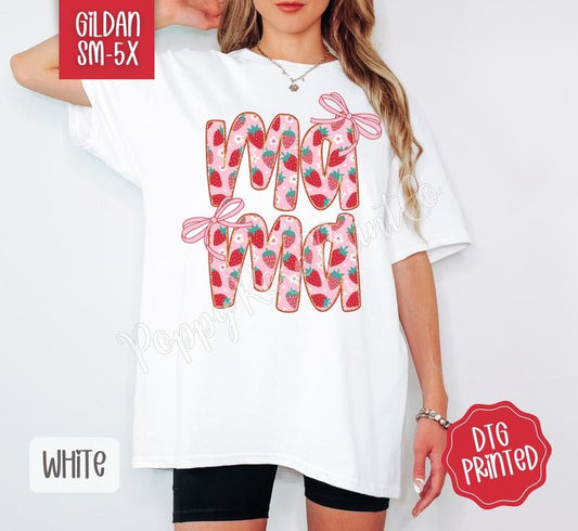 Strawberry Mama Gildan Shirt, Cute Summer Tshirt, Trendy Women's Tee, Gift for Her Graphic Print T-Shirt