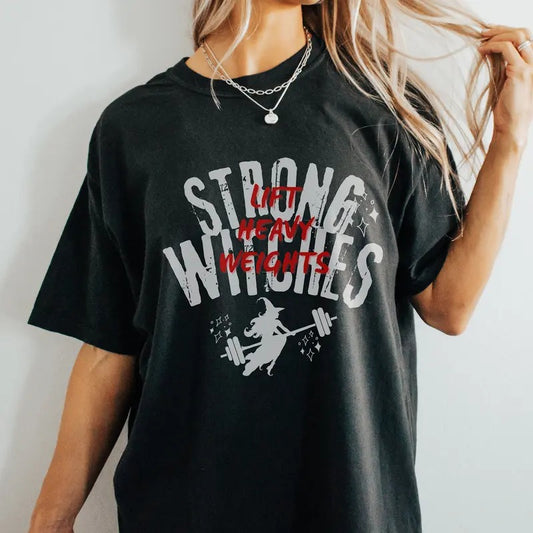 Strong Witches Lift Weights Cute Halloween Gym Pump Cover Gift For Girlfriend Wife Witch Oversized Gym Shirt For Witch Girl Pump Cover
