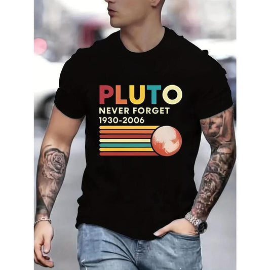 Stylish Pluto Graphic Print T-Shirt - Soft, Breathable, Slightly Stretchy Round Neck Tee for Men - Comfortable Casual Streetwear for Summer and Fall Seasons Made in USA