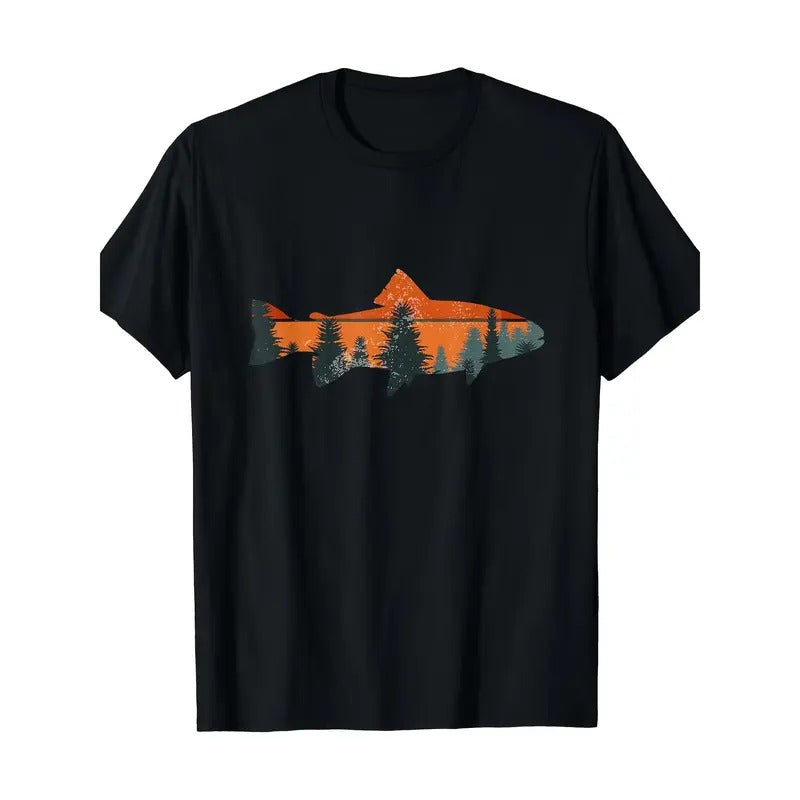 Stylish Trout Fly Fishing T-Shirt for Men - Nature-Inspired Outdoor Apparel Comfortable, Short Sleeve, Casual Wear for Fishermen and Outdoor Enthusiasts Made in USA