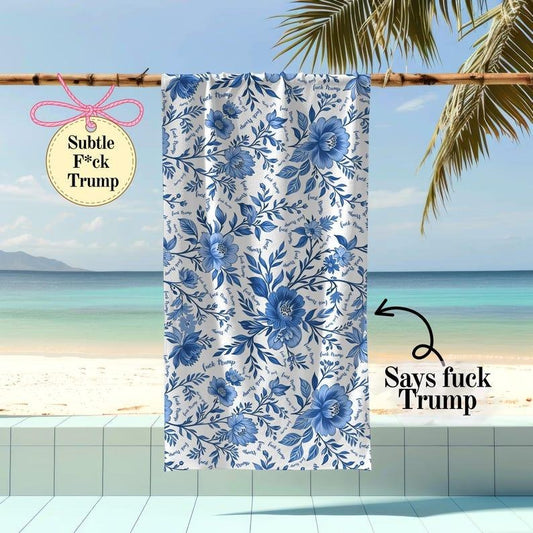 Subtle Anti Trump Beach Towel Chinoiserie Fuck Trump Floral Beach Towel Hidden Fuck Trump Feminist Gift Anti Trumpism Towel Anti-Maga