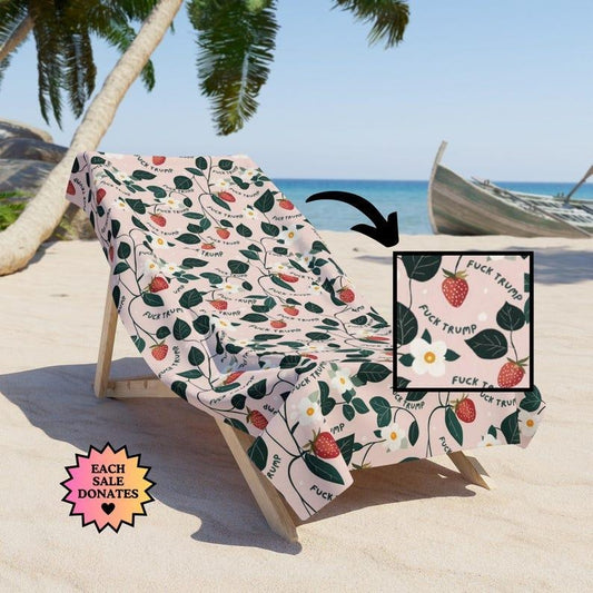 Subtle F*ck Trump Beach Towel, Funny Political Towel, Strawberry Pool Towel, Summer Beach Accessory, Sarcastic Liberal Gag Gift, FDT Towel