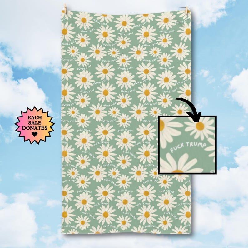 Subtle F*ck Trump Hand Towel, Funny Political Home Decor, Daisy Kitchen Towel, Daisies Home Accessory, Sarcastic Liberal Gift, FDT Towel