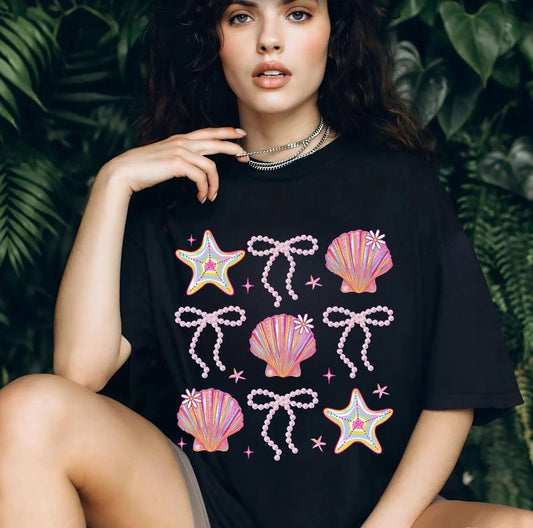 Summer Clam Coquette Shirt, Summer Vibes Pink Clam Shirt, Summer Beach Shirt, Summer Shirt, Retro Summer Design, Summer Clam Bow, Gift For Friend