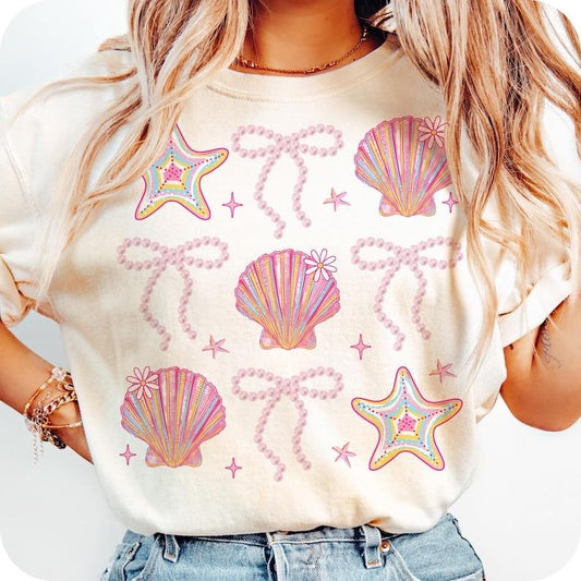 Summer Clam Coquette Tshirt, Summer Vibes Pink Clam Shirt, Summer Beach Shirt, Trending Tee