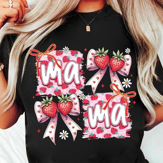 Summer Strawberry Mama Shirt Trendy Coquette Mothers Day Cute Mom Mama Gift T-Shirt
