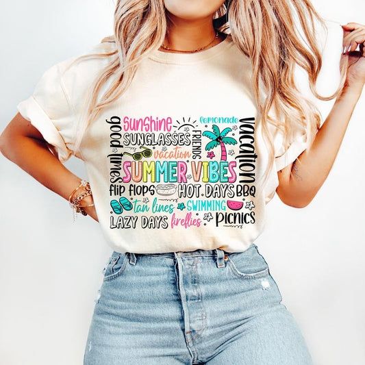 Summer Vibes Shirt Summer Bright Doodle Summer Quotes Hello Summer Beach Vacation Girls Trip Lake Days Trendy Mama  T-shirt, sweater and Hoodie