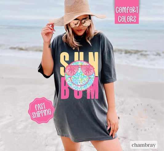 Sun Bum Beach Shirt Comfort Colors, Cute Summer Oversized Tee, Swimsuit Cover Up, Vacation Outfit