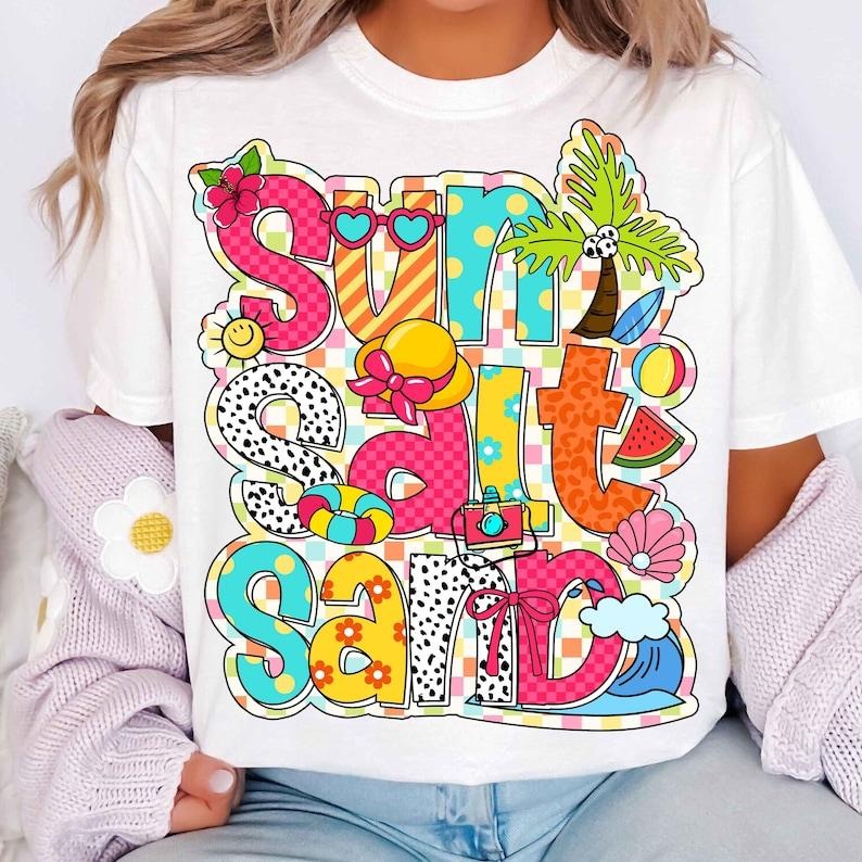 Sun Salt Sand Retro Summer Beach Summer Checkered Summer Shirt Summer Vibes Beach Vibes T-Shirt