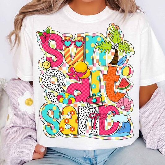 Sun Salt Sand Retro Summer Beach Summer Checkered Summer Shirt Summer Vibes Beach Vibes T-Shirt