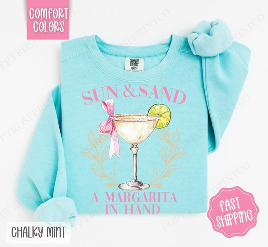 Sun and Sand Margarita Comfort Colors Sweatshirt, Cute Cocktail Sweater, Trendy Margarita Crewneck