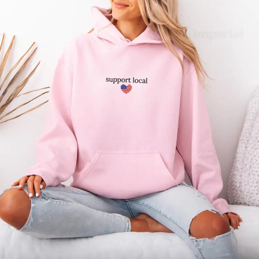 Support Local Embroidered Hoodie Unisex - Work Mode Hoodie, Relatable Sweatshirt, Office Humor Gift, Work Quote Hoodie, Sarcastic Work Sweater, Trendy Oversized Hoodie, Cozy Embroidered Sweatshirt, Best Coworker Gift, Work Outfit Aesthetic EMB