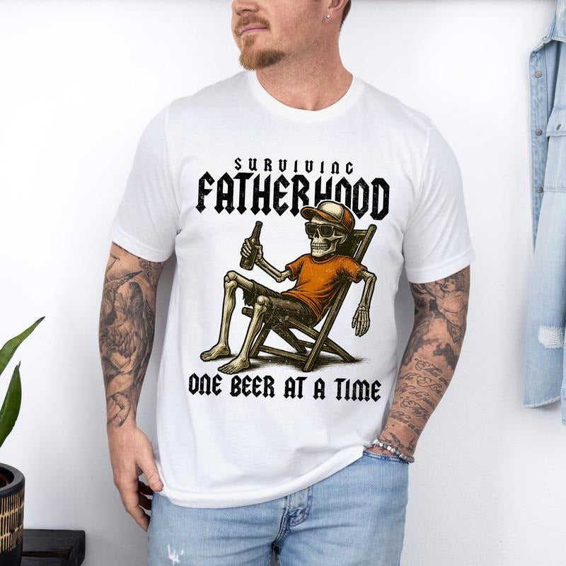 Surviving Fatherhood One Beer At A Time Shirt Funny Dad Shirt Skeleton Dad Shirt Drinking Husband Fatherhood Shirt Father's Day Gift  T-shirt, sweater and Hoodiestyle{n002}2
