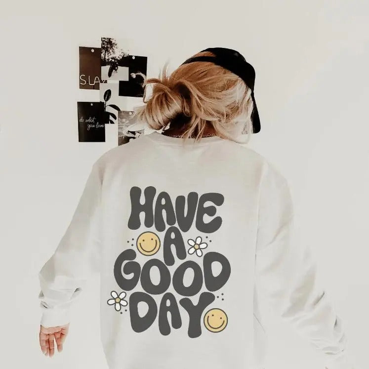 Sweatshirt Women Trendy Crewneck Preppy Hoodie for Girl Happy Face Sweatshirt Trendy Sweatshirt with Saying Trendy Sweatshirt for Teen