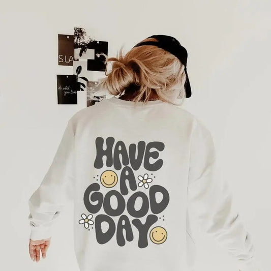 Sweatshirt Women Trendy Crewneck Preppy Hoodie for Girl Happy Face Sweatshirt Trendy Sweatshirt with Saying Trendy Sweatshirt for Teen