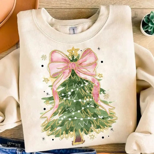 Coquette Glitter Christmas Tree Cotton T-shirt/Sweatshirt for Women - Unisex Style - Womenswear, Top christmas sweatshirt