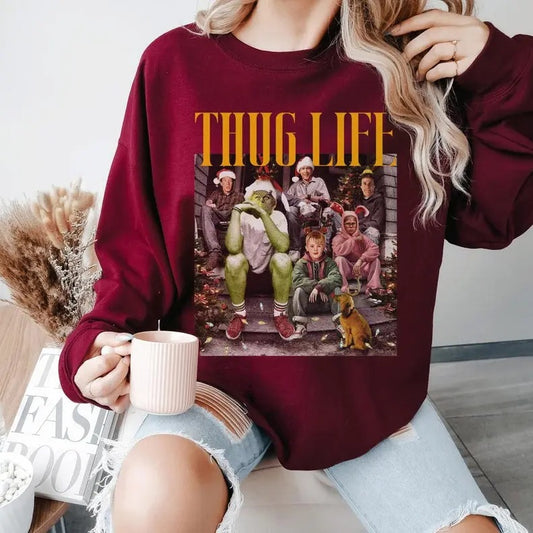 Thug Life Christmas Friends Cotton T-shirt/Sweatshirt for Women - Unisex Style - Womenswear, Top christmas sweatshirt