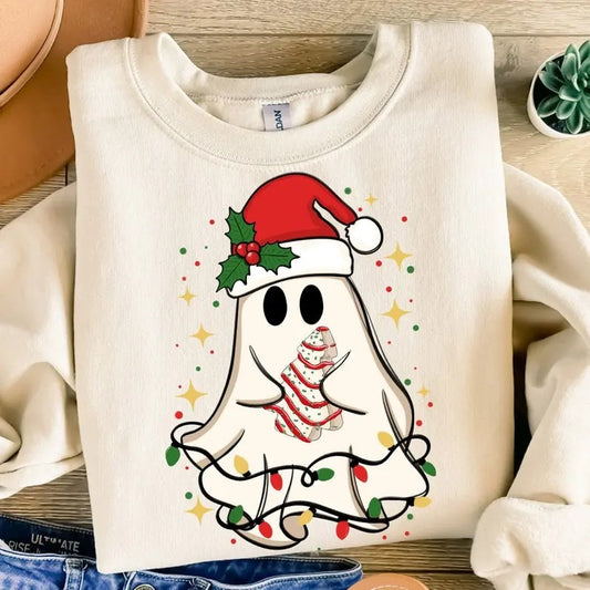 Cute Christmas Ghost Cotton T-shirt/Sweatshirt for Women - Unisex Style - Womenswear, Top christmas sweatshirt