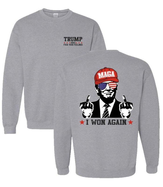 I Won Again Trump Shirt/Hoodie/Sweatshirt, Retro Crewneck, Cotton, Menswear Tops