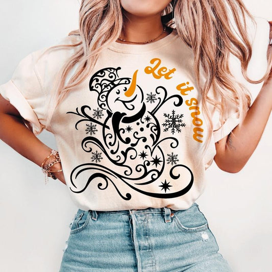Swirly Snowman TShirt, Snowman Sweatshirt, Snowman Let it snow, Snowman Unisex Women's Top in 100% Cotton - Fit Crewneck Fabric
