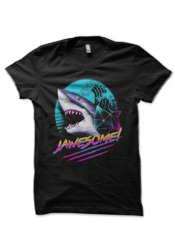 Synthwave Shark Jawesome Black T-Shirt Hoodie, Sweatshirt | CoreVibeTees.com
