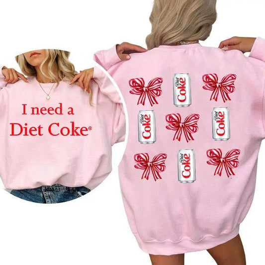 I Need A Diet Coke Coquette Bow Pink Unisex Crewneck Sweatshirt/T-Shirt, For Him, For Her, Unisex Style, 100% Cotton, Pullover Crewneck Sweatshirt