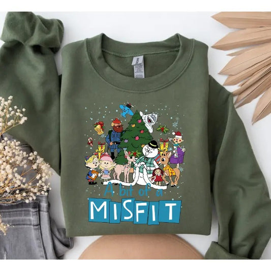 A Bit Of Misfit Rud0Iph The Red N0sed Reindeeb Christmas Sweatshirt/T-Shirt, For Men, For Women - Unisex Style, 100% Cotton, Pullover Crewneck Sweatshirt