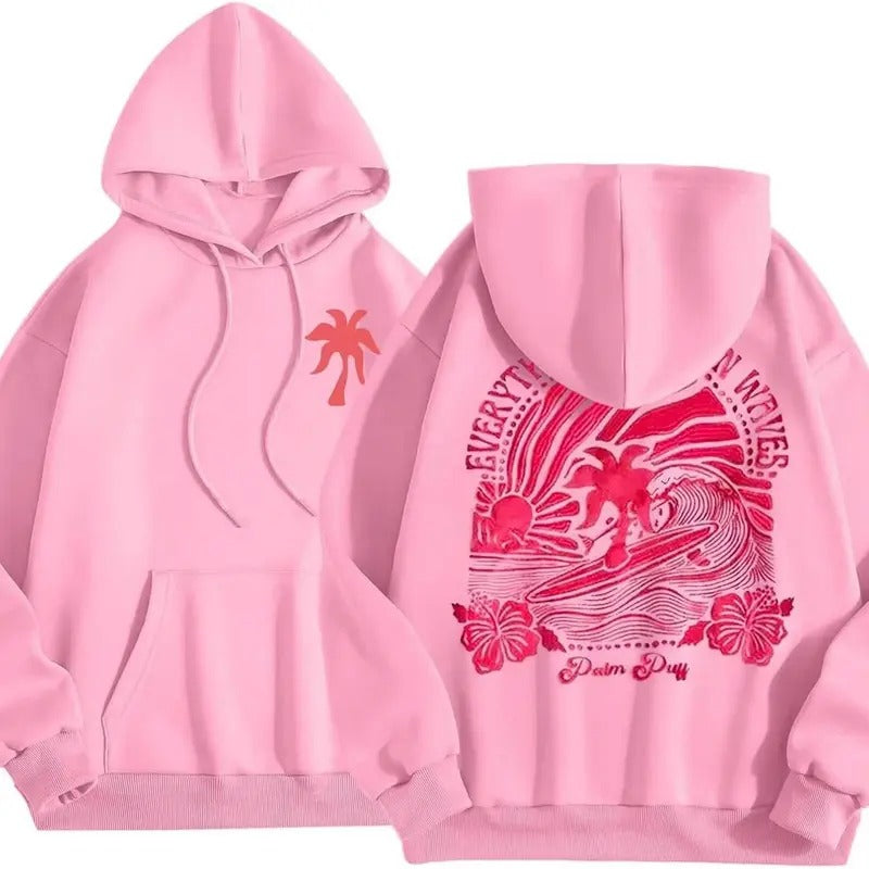 Cute Pink Palm Puff 2 Sides Hoodie/Sweatshirt/T-Shirt, For Men, For Women - Unisex Style, 100% Cotton, Pullover unisex hoodie