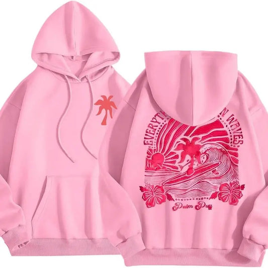 Cute Pink Palm Puff 2 Sides Hoodie/Sweatshirt/T-Shirt, For Men, For Women - Unisex Style, 100% Cotton, Pullover unisex hoodie