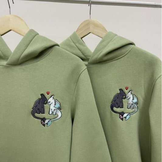 T00thless and Light Fury Embroidered Sweatshirt, Couple Matching Embroidered Shirt, Couple Shirt