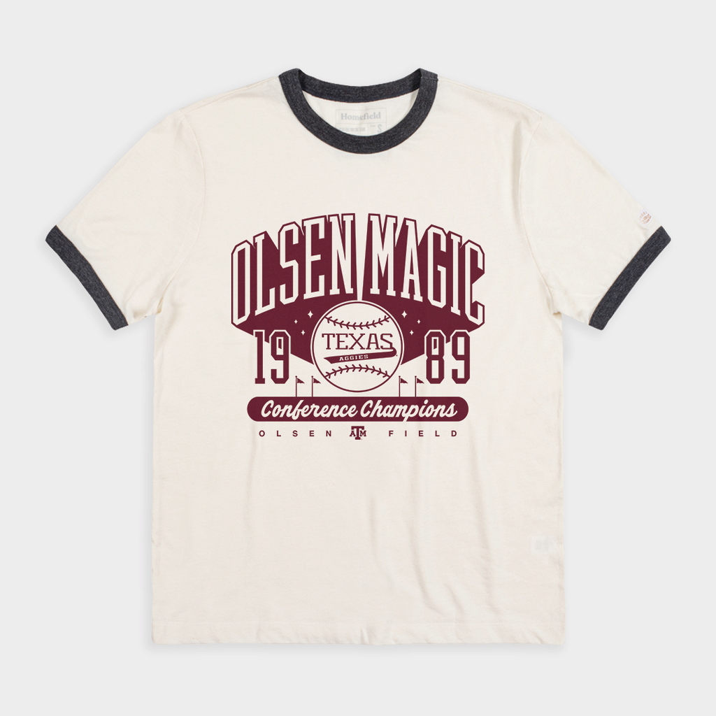 Texas A&M "Olsen Magic" Baseball 1989 Champs Ringer Tee Style001 Hoodie, Sweatshirt | CoreVibeTees.com (Image 1)