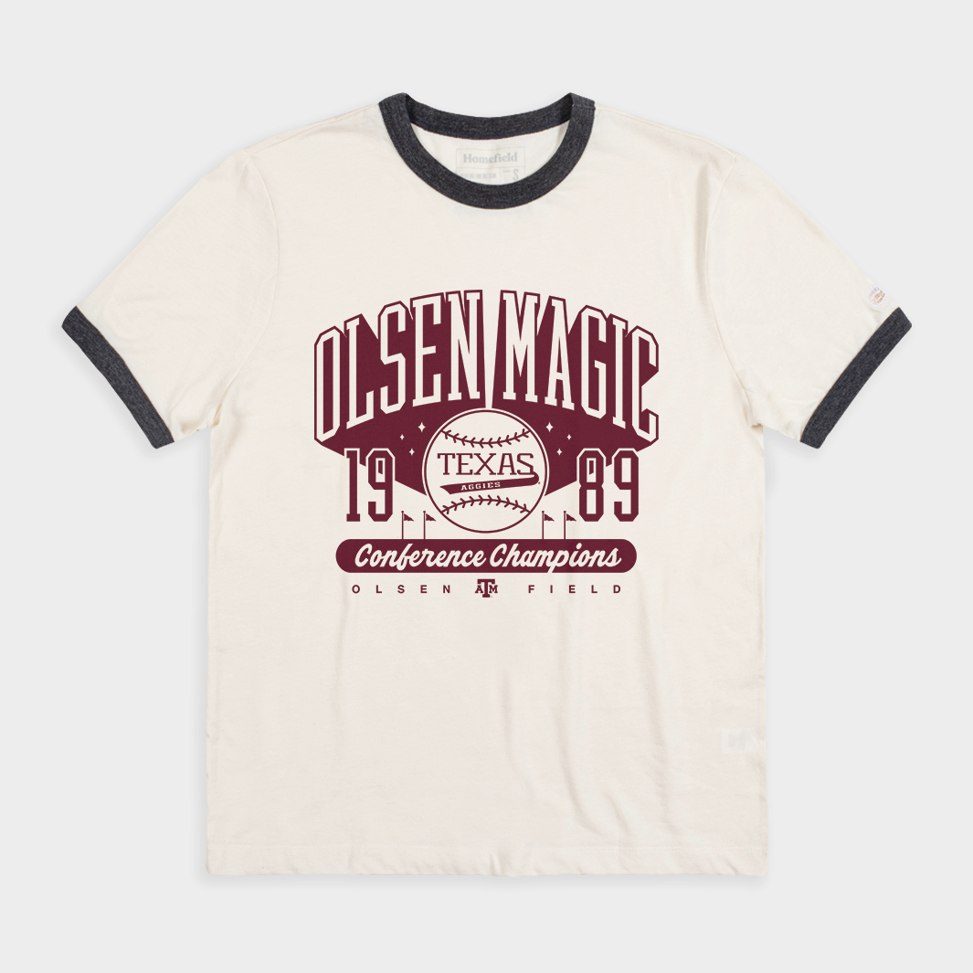 Texas A&M "Olsen Magic" Baseball 1989 Champs Ringer Tee Style001 Hoodie, Sweatshirt | CoreVibeTees.com (Image 1)