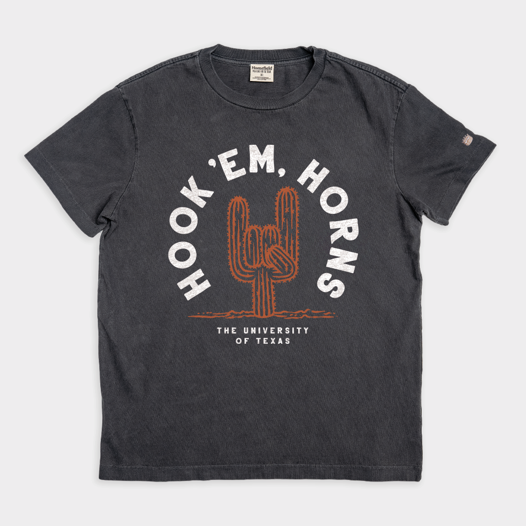 Texas Longhorns "Hook 'Em" Cactus Vintage Heavyweight Tee Hoodie, Sweatshirt | CoreVibeTees.com (Image 1)