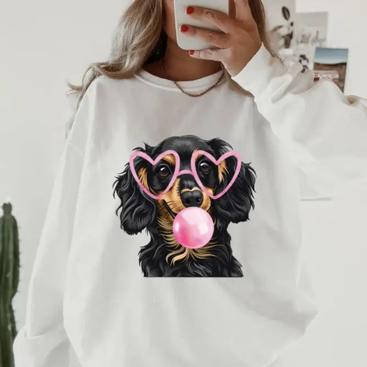 Bubblegum Black/Tan Dachshund Sweatshirt ~ Sweatshirt Unisex Apparel Relaxed Fit Printed in the USA Clothing Womenswear Casual and Comfortable