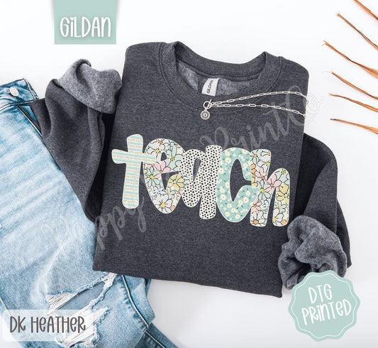 Teach Sweatshirt, Cute Teacher Sweater, Trendy Floral Polka Dot Crewneck, Gift for Her