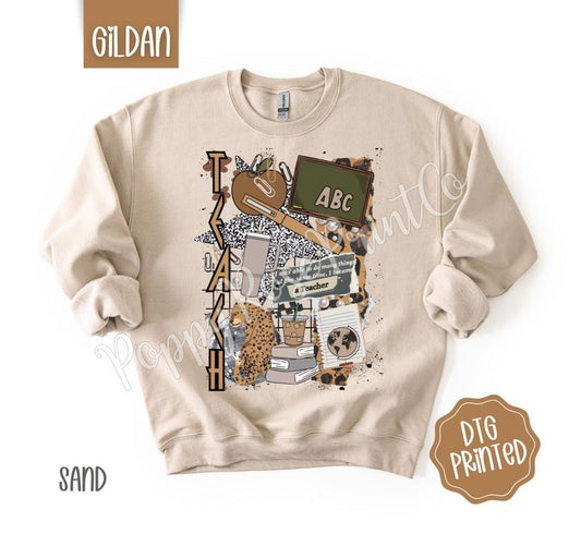 Teacher Collage Sweatshirt, Trendy Women's Crewneck