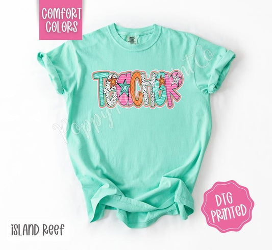 Teacher Doodle Comfort Colors Shirt, Cute Women's Tshirt, Trendy Polka Dot Tee, Gift for Her
