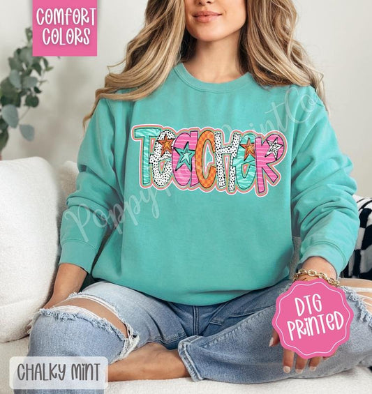 Teacher Doodle Comfort Colors Sweatshirt, Cute Women's Sweater, Trendy Polka Dot Crewneck, Gift for Her
