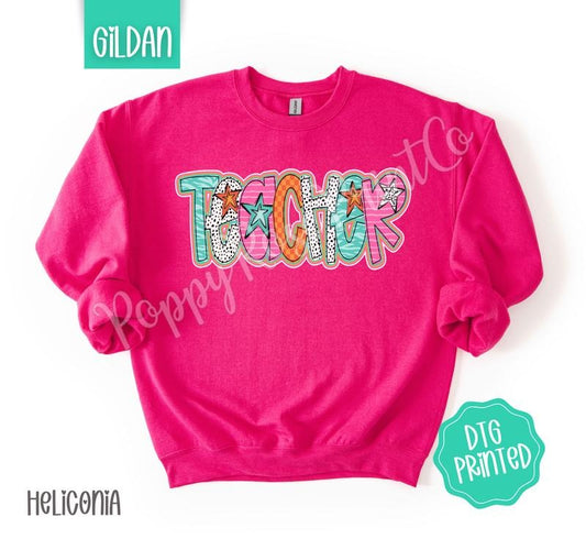 Teacher Doodle Sweatshirt, Cute Women's Sweater, Trendy Polka Dot Crewneck, Gift for Her