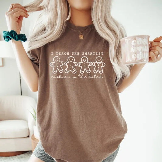 Teacher Gingerbread Christmas Team Comfort Colors Shirt, Smartest Cookies Tee, Teacher Christmas Squad Holiday Group Winter Top