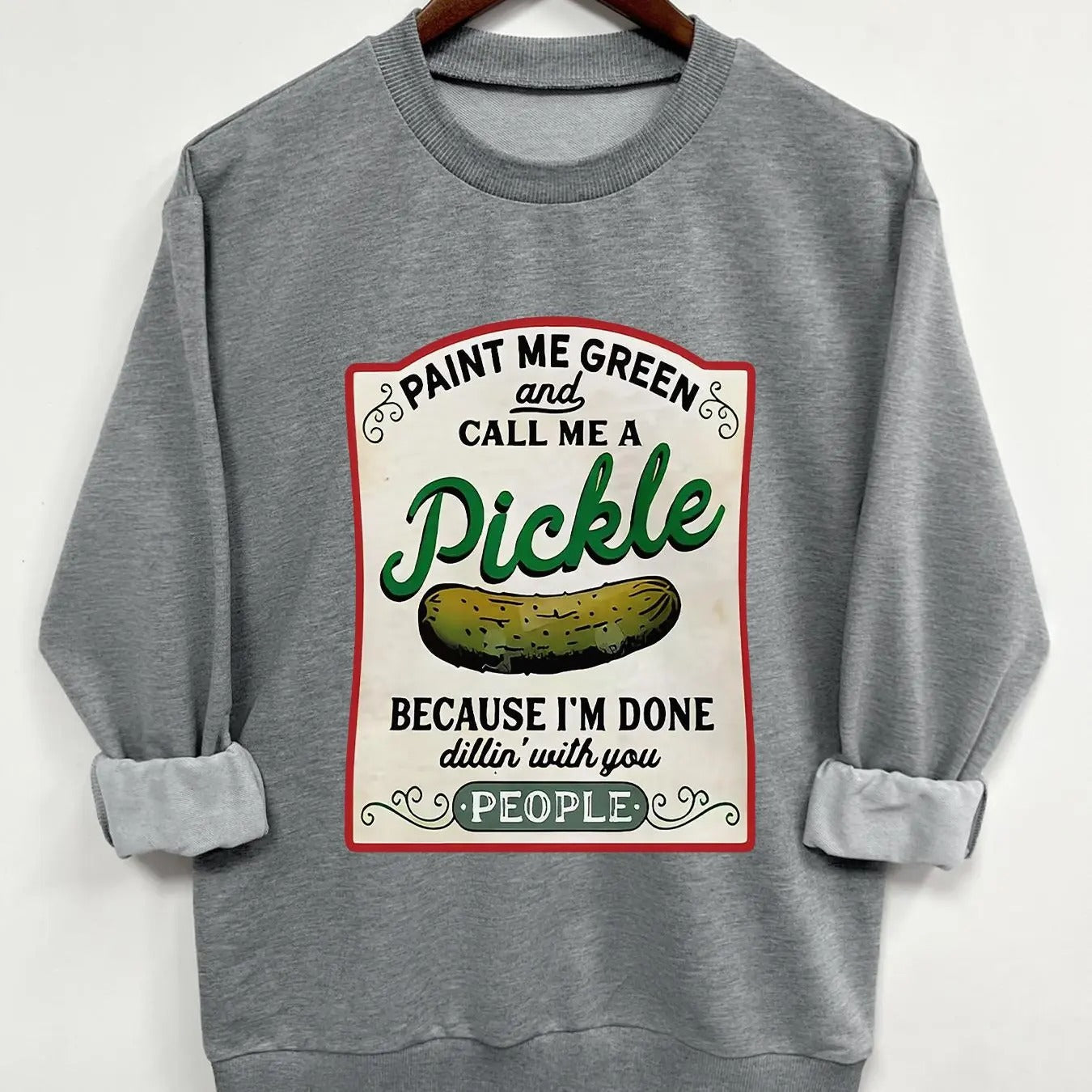 Teen Girl's Pickle Print Crew Neck Sweatshirt, Casual Long Sleeve Pullover for Daily Wear, Kids Clothing for All Seasons
