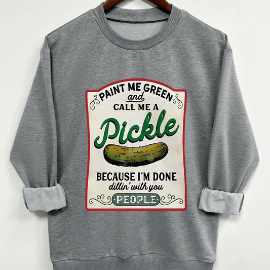 Teen Girl's Pickle Print Crew Neck Sweatshirt, Casual Long Sleeve Pullover for Daily Wear, Kids Clothing for All Seasons