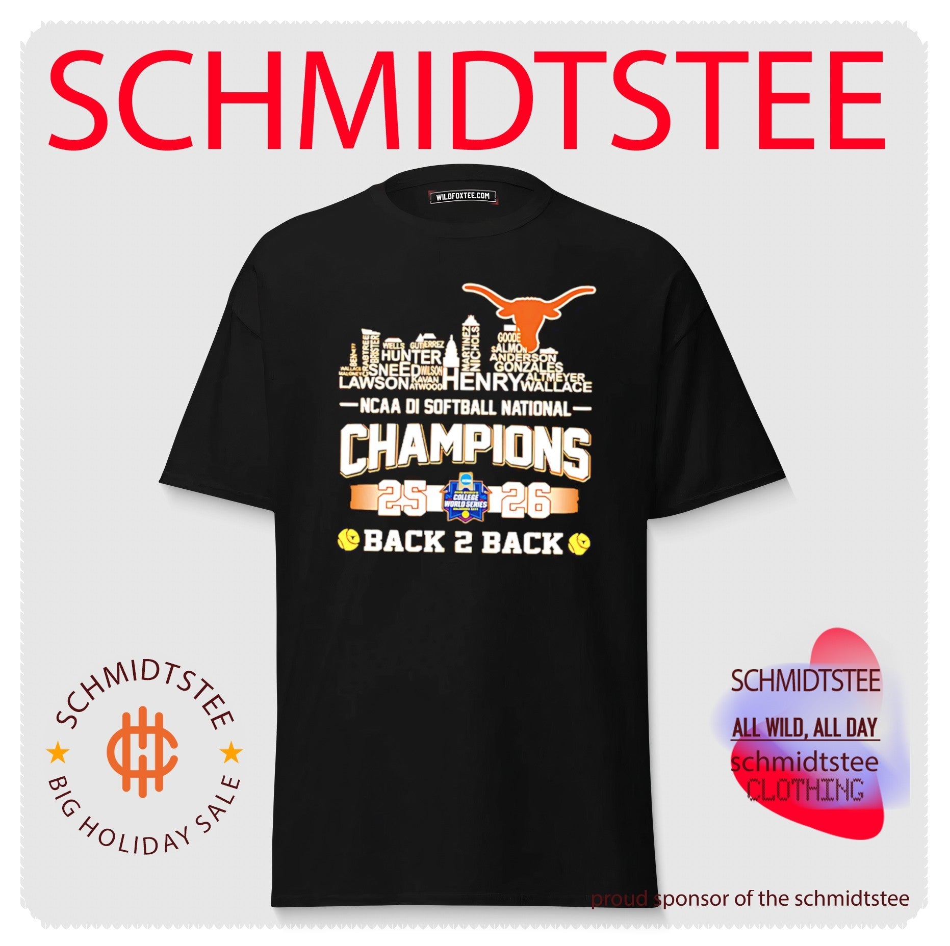 Texas Longhorns 2026 NCAA Women’s Softball National Champions back to back name skyline shirt