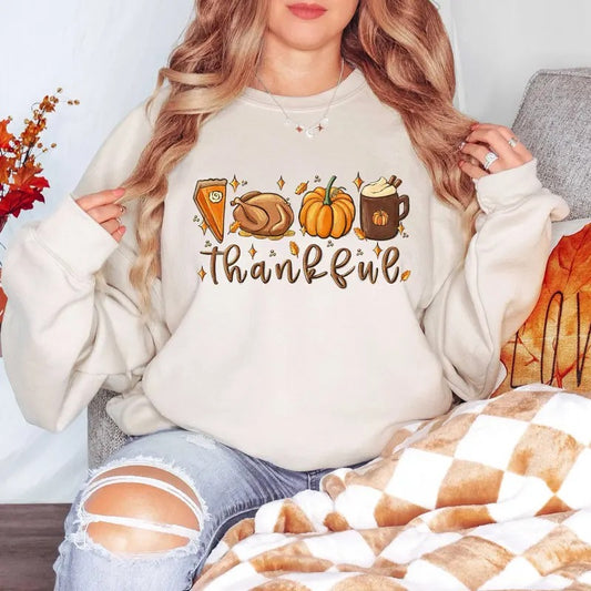 Thankful Sweatshirt, Cute Thanksgiving Shirt, Turkey Pumpkin Pie Coffee Pumpkin Sweater, Hello Pumpkin Shirt, Family Thanksgiving Matching Sweatshirt